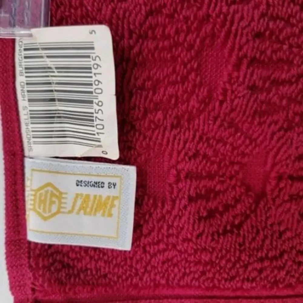 Vintage H F J'Aime Hand Towel Burgundy Sand Shells Velvet Feel Made In Brazil